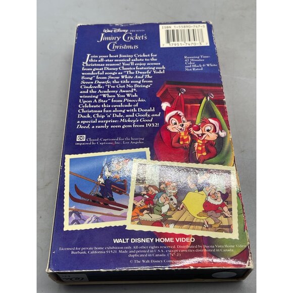 vintage Walt Disney Jiminy Cricket's Christmas VHS tape 47 minutes English READ - Picture 2 of 2